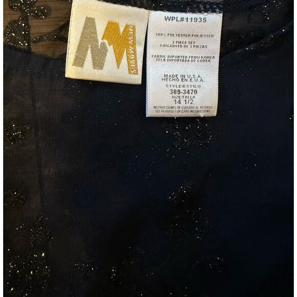 Vintage Dress Navy Black Shimmer floral Sheer Midi Size 14 1/2 Whimsy Fairy Goth - Picture 5 of 8